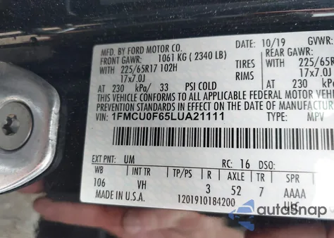 2020 Ford Escape S from USA, damaged, VIN 1FMCU0F65LUA21111